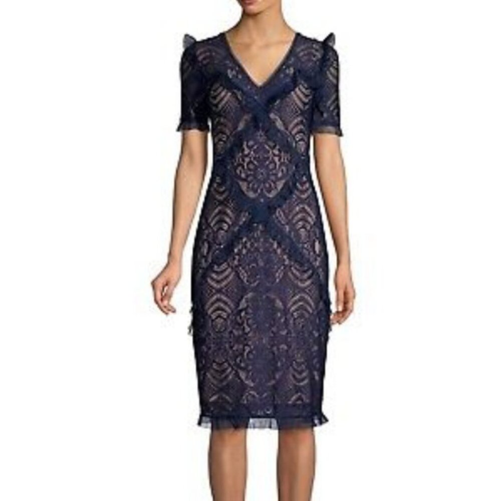 BCBG Navy Stretch Lace Dress M